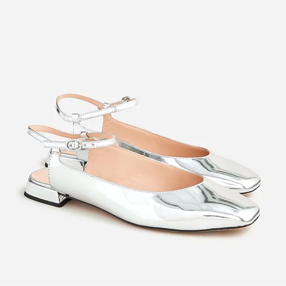 J. Crew Ankle-strap flats in metallic leather